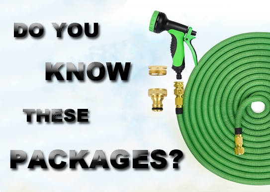 Referenced packages of expandbale garden hoses