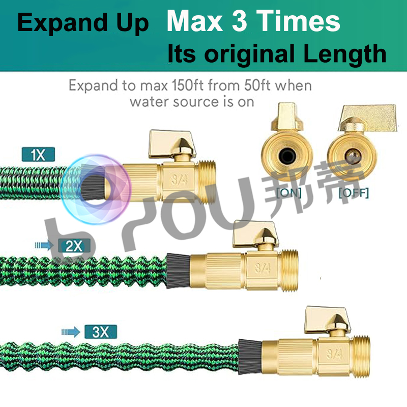 3 times expandable garden hose flexible 50ft with metal connectors and 10 nozzle water gun3