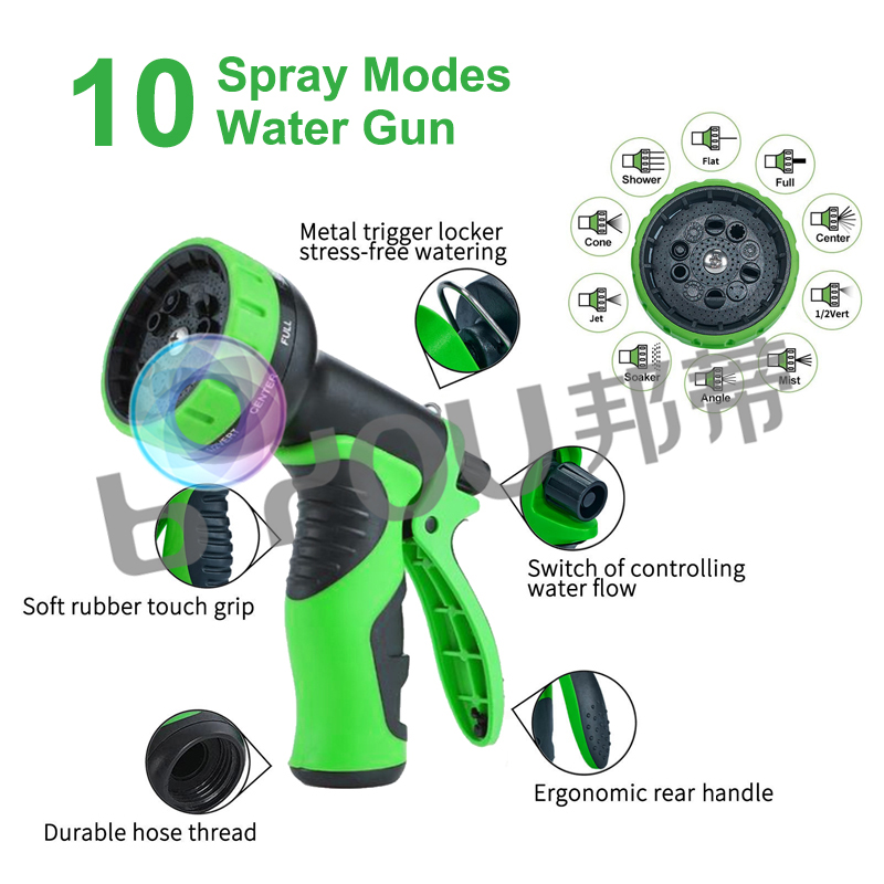3 times expandable garden hose flexible 50ft with metal connectors and 10 nozzle water gun4