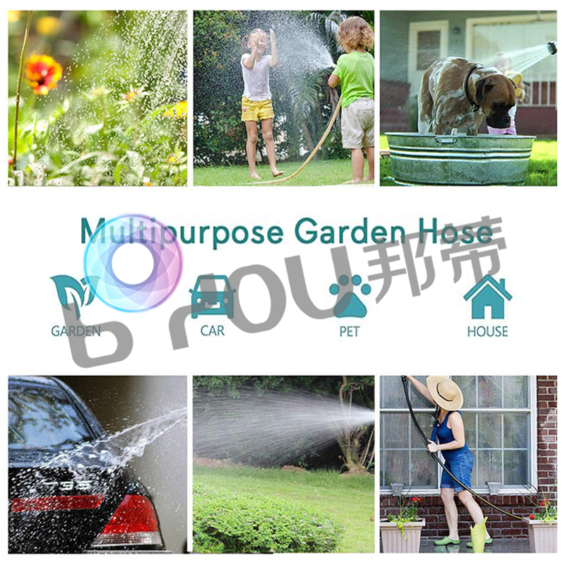 3 times expandable garden hose flexible 50ft with metal connectors and 10 nozzle water gun6