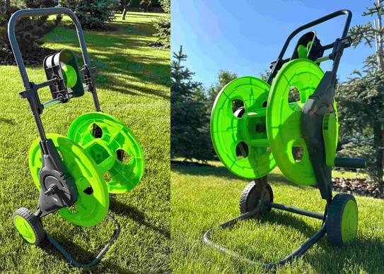 Application of Hand Pushed with Conduit Rack and Wheel For Garden Watering